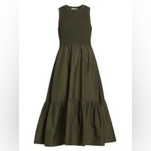 Tanya Taylor Josephina Mixed-Media Crewneck Midi-Dress